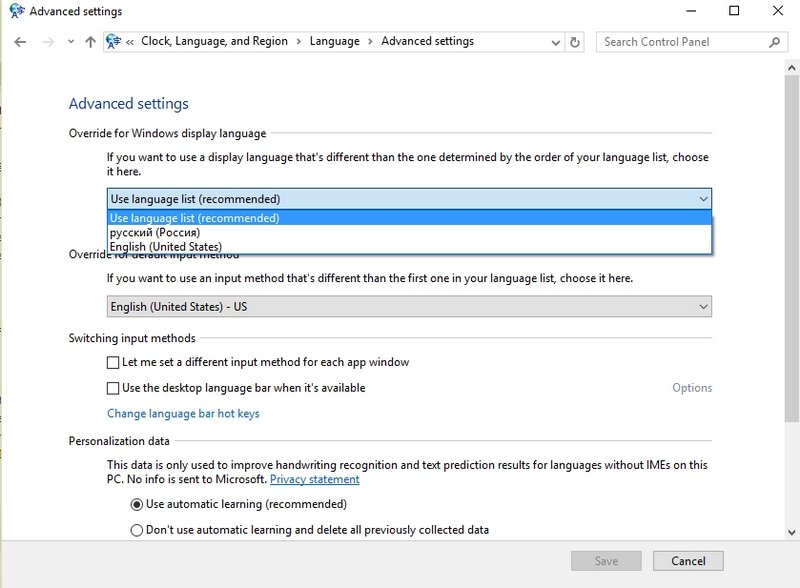 how to change system language in windows 10