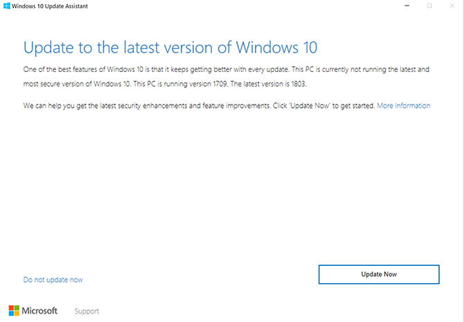 windows 10 manual update to 1803